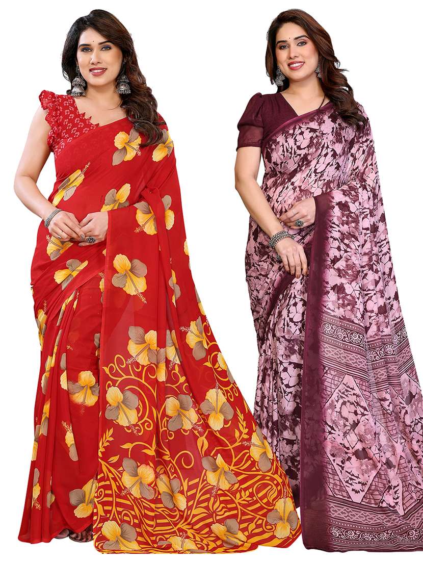 women pack of 2 printed combo saree with blouse