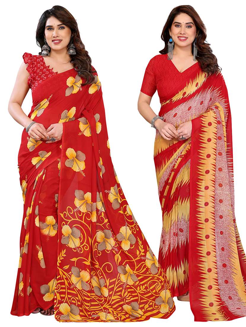 women pack of 2 printed combo saree with blouse