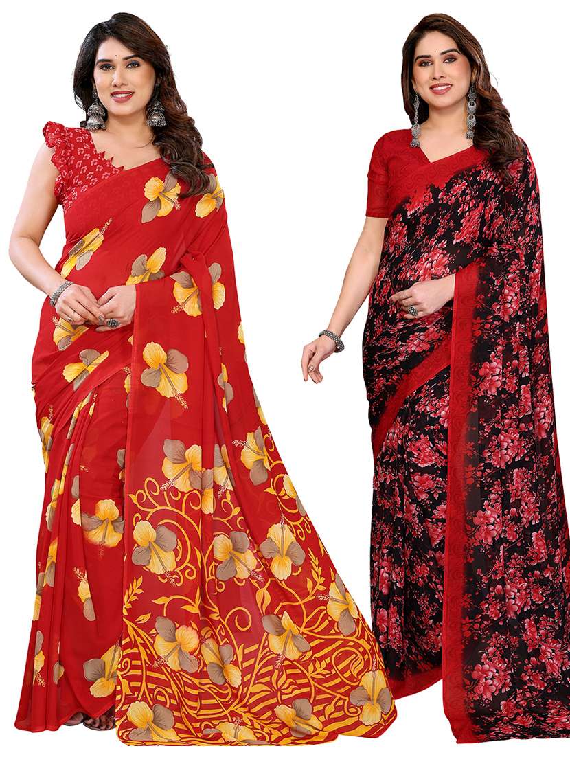 women pack of 2 printed combo saree with blouse