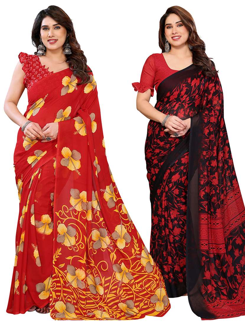 women pack of 2 printed combo saree with blouse