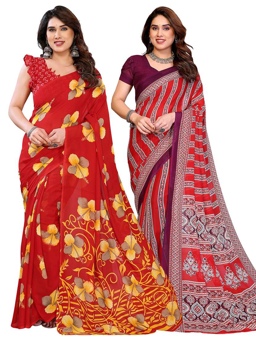 women pack of 2 printed combo saree with blouse