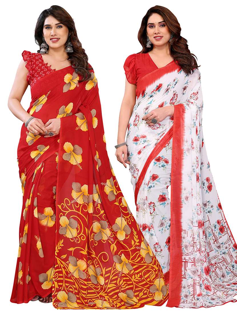 women pack of 2 printed combo saree with blouse