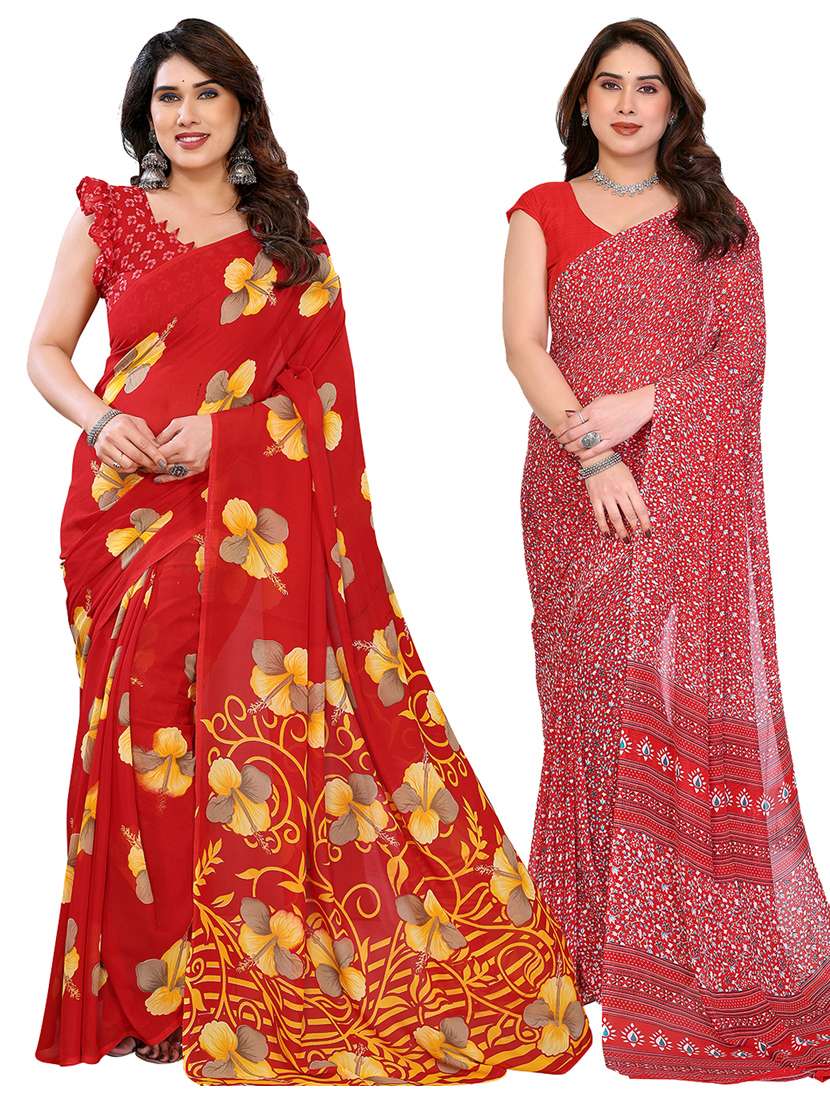 women pack of 2 printed combo saree with blouse
