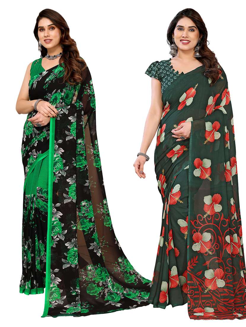 women pack of 2 printed combo saree with blouse