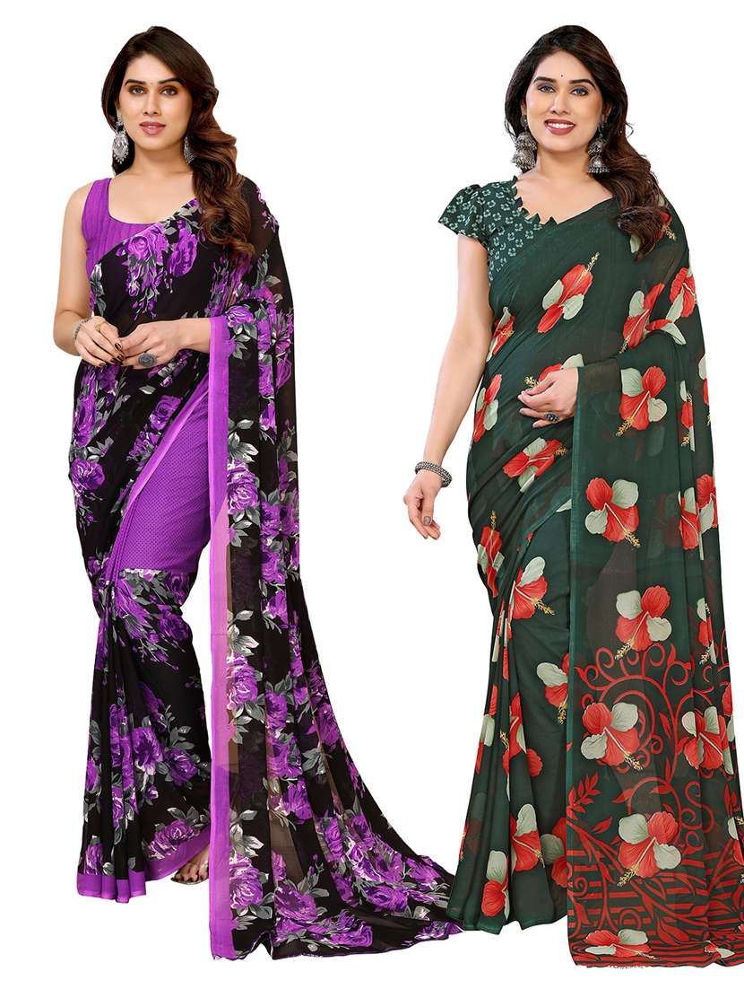 women pack of 2 printed combo saree with blouse
