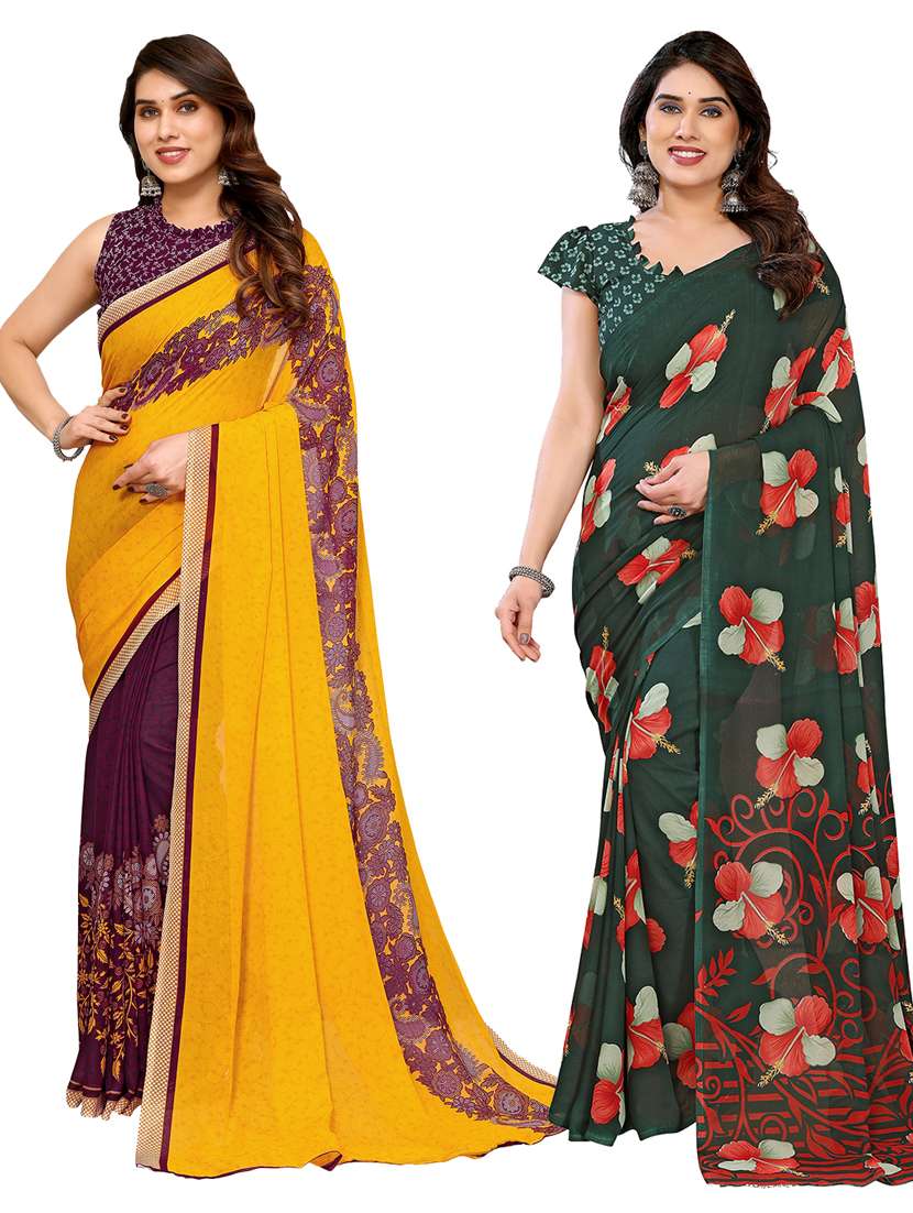 women pack of 2 printed combo saree with blouse