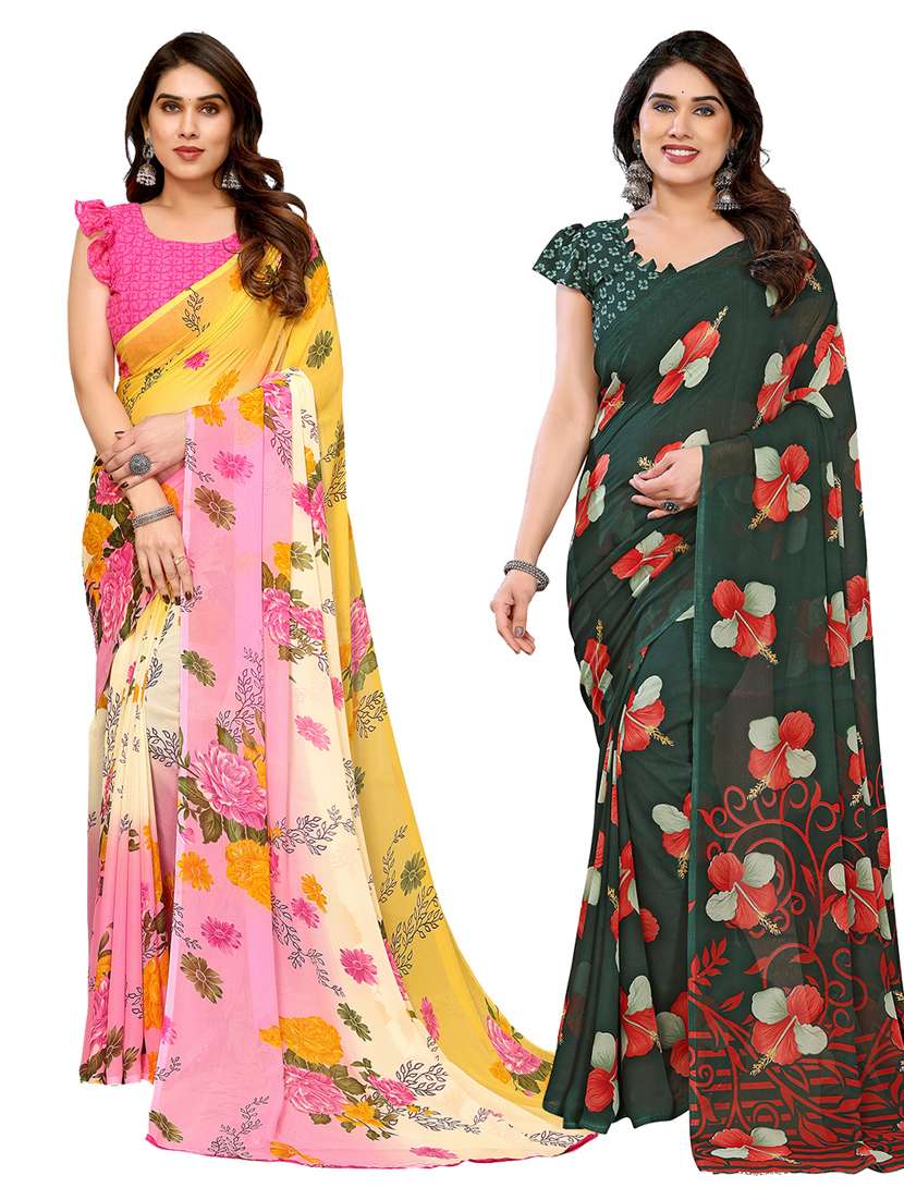 women pack of 2 printed combo saree with blouse