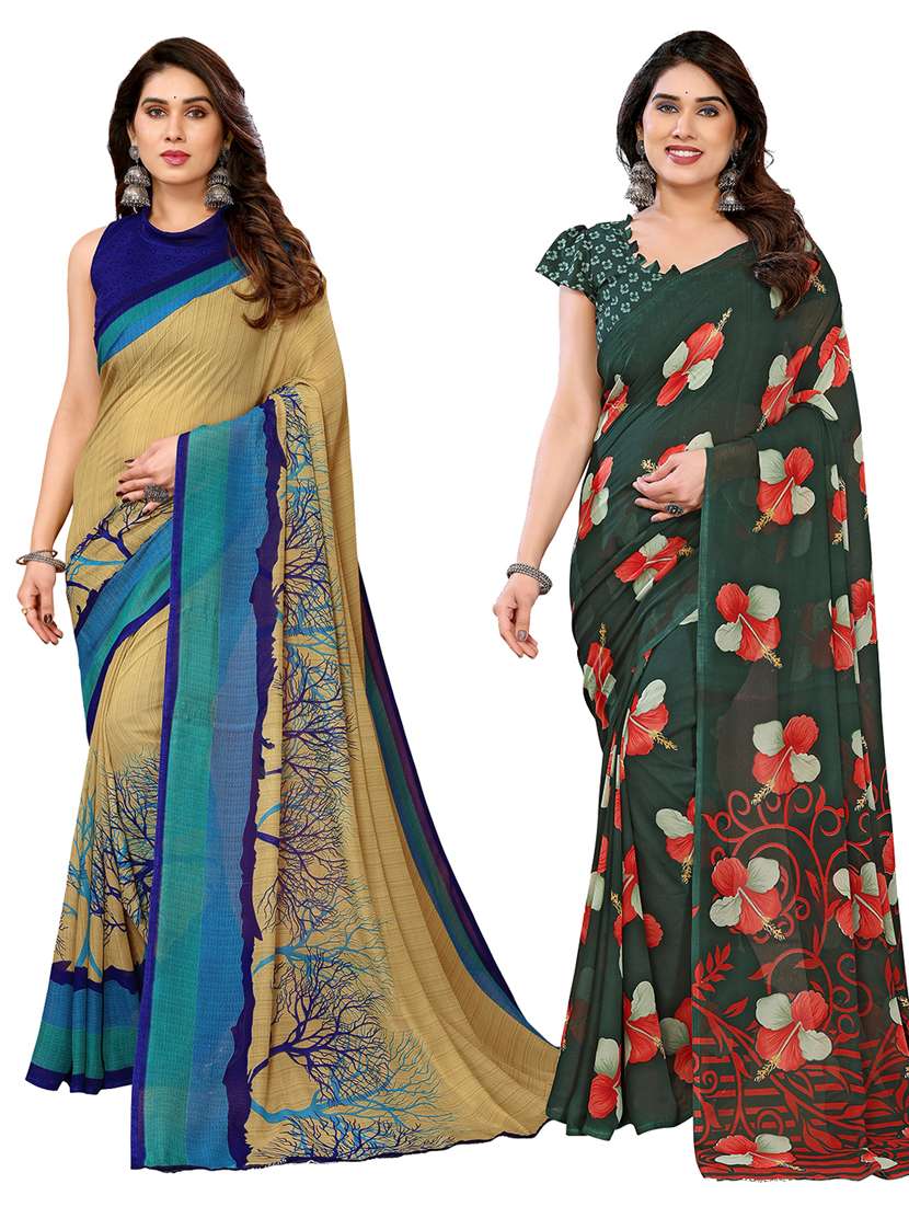women pack of 2 printed combo saree with blouse