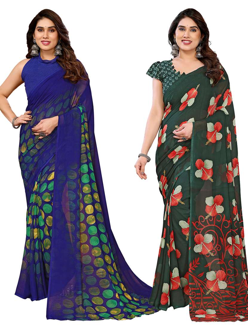 women pack of 2 printed combo saree with blouse