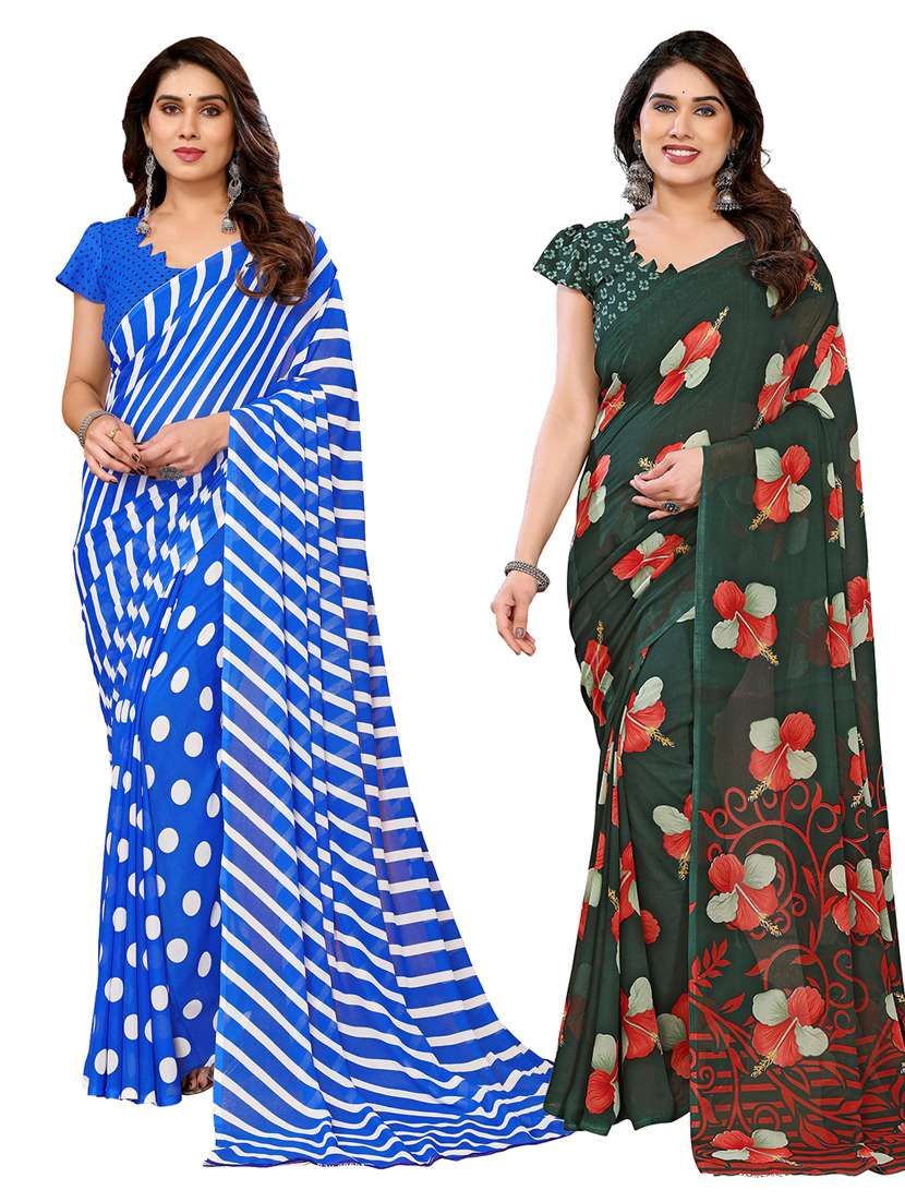 women pack of 2 printed combo saree with blouse