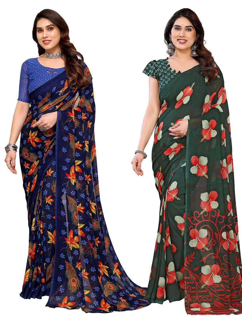 women pack of 2 printed combo saree with blouse