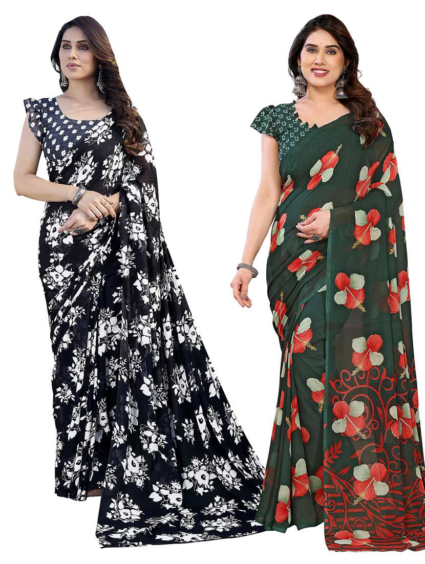 women pack of 2 printed combo saree with blouse