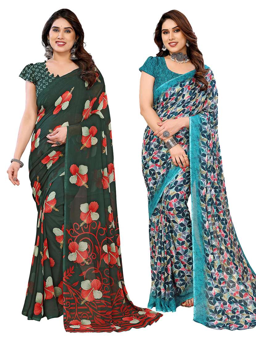 women pack of 2 printed combo saree with blouse