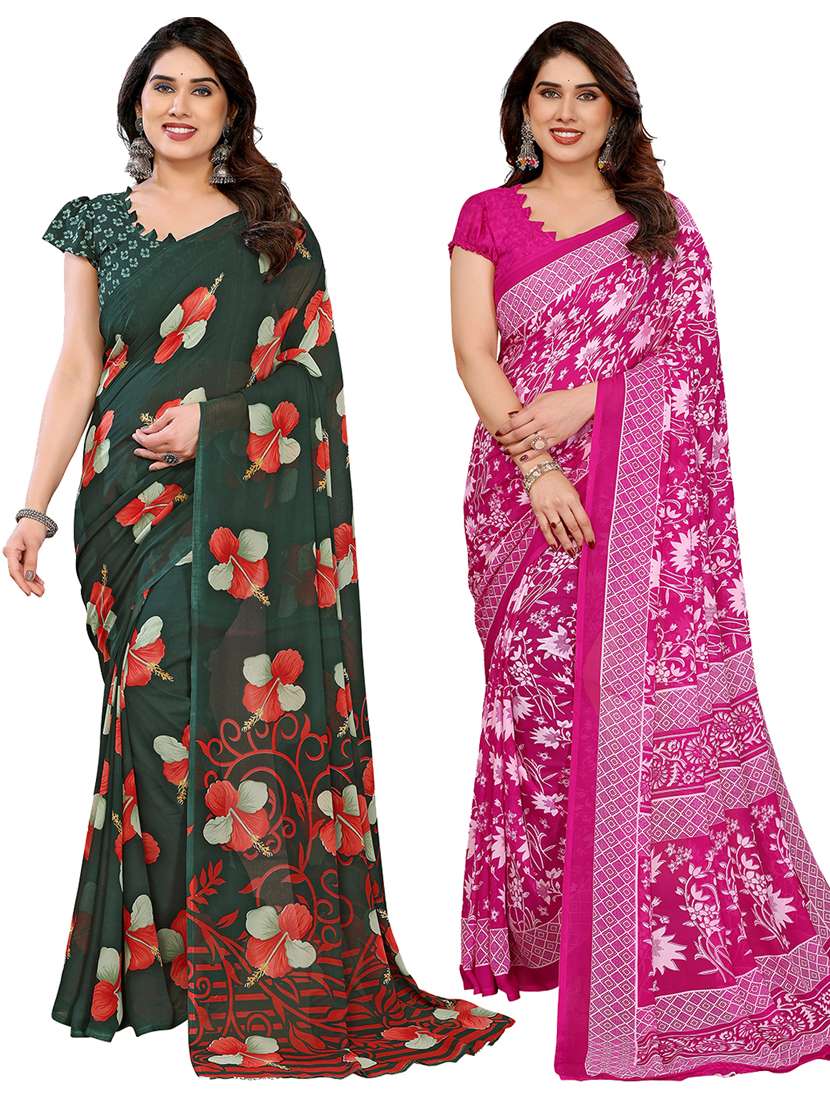 women pack of 2 printed combo saree with blouse