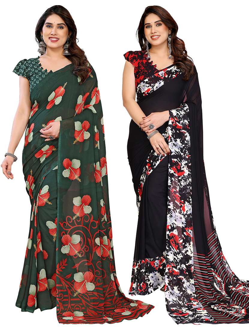 women pack of 2 printed combo saree with blouse