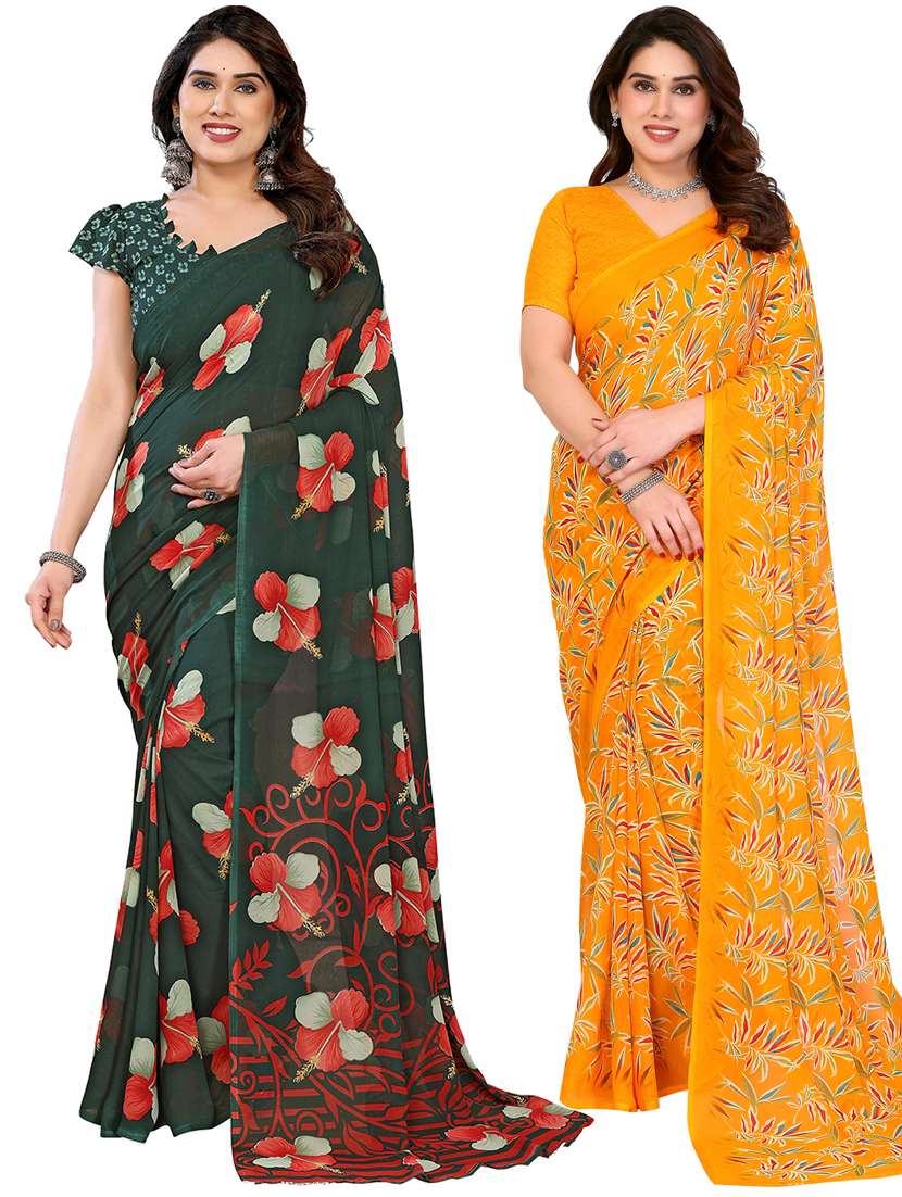 women pack of 2 printed combo saree with blouse