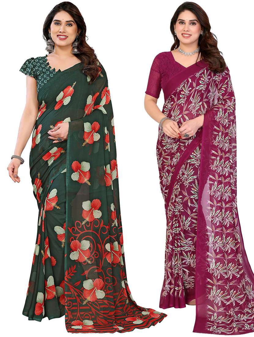 women pack of 2 printed combo saree with blouse