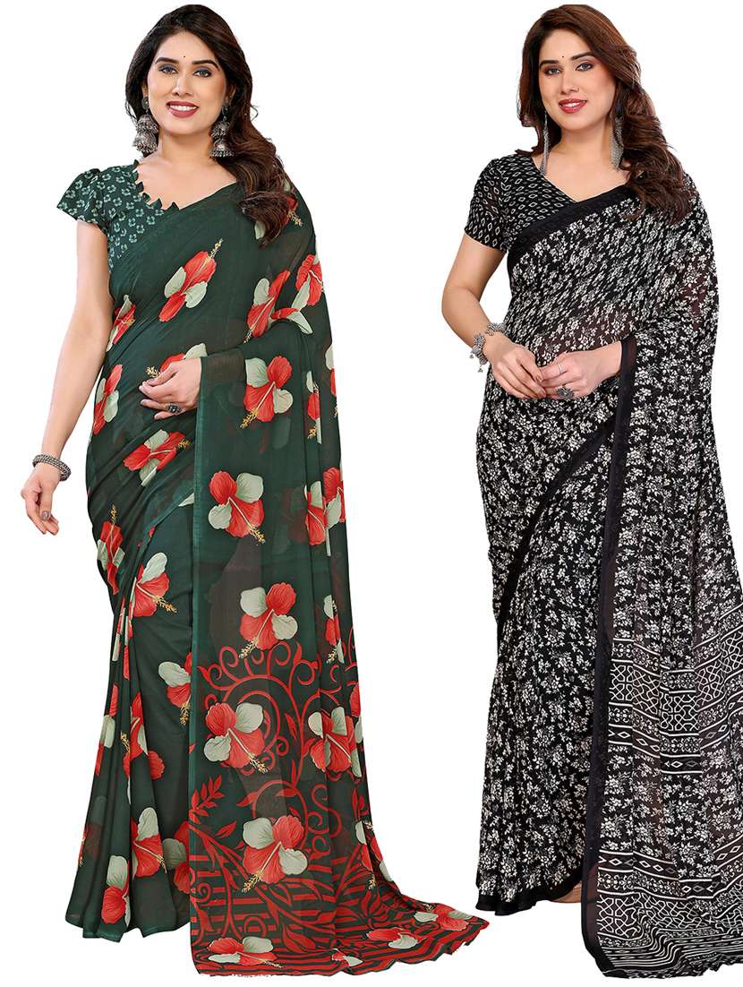 women pack of 2 printed combo saree with blouse