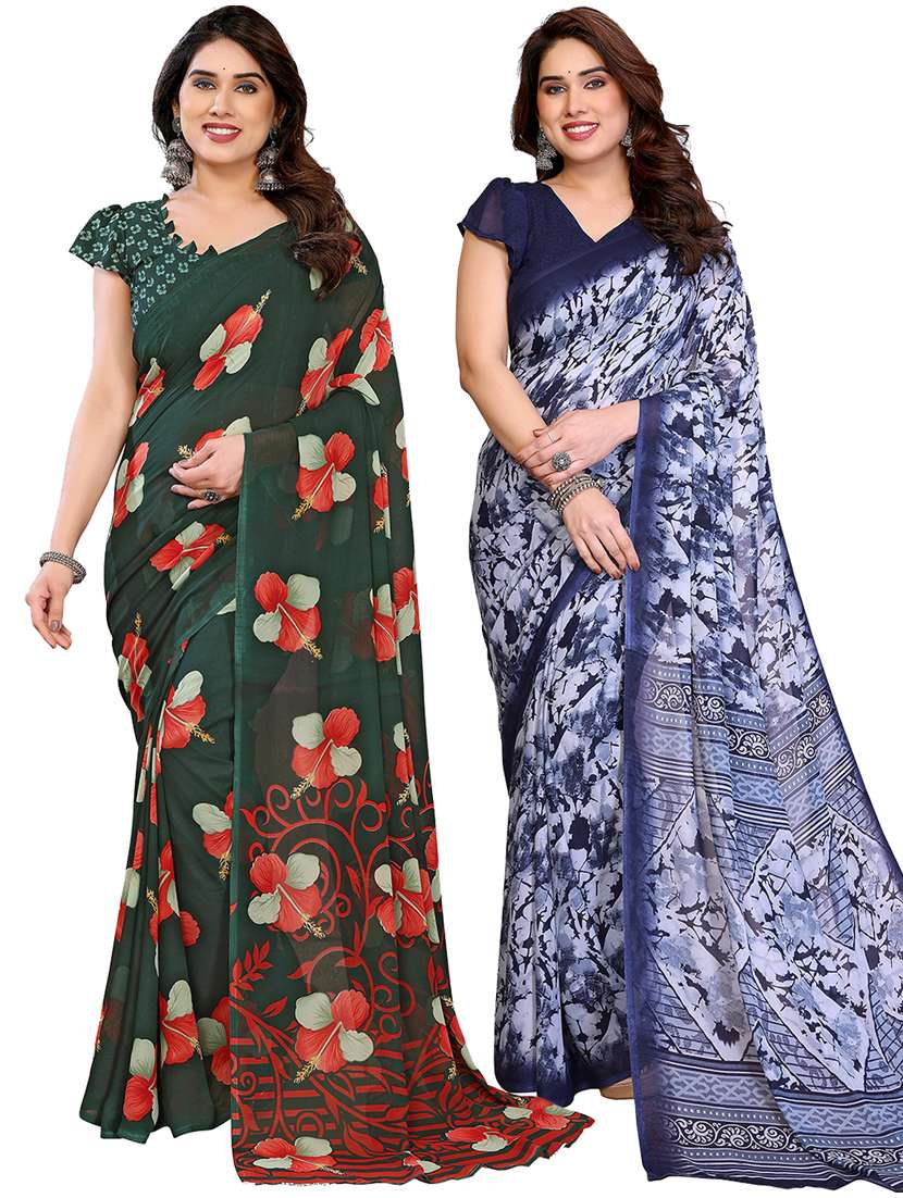 women pack of 2 printed combo saree with blouse