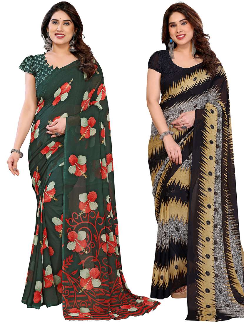 women pack of 2 printed combo saree with blouse