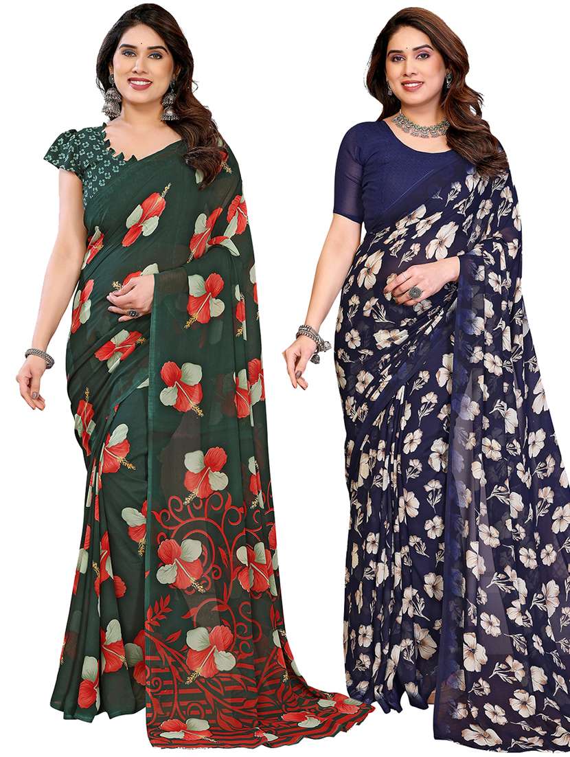 women pack of 2 printed combo saree with blouse