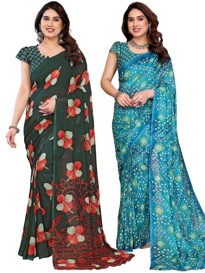 women pack of 2 printed combo saree with blouse