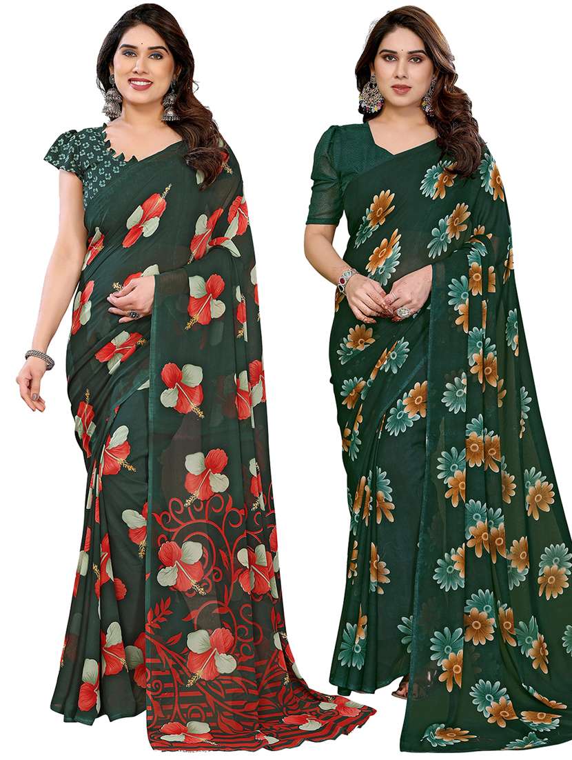 women pack of 2 printed combo saree with blouse