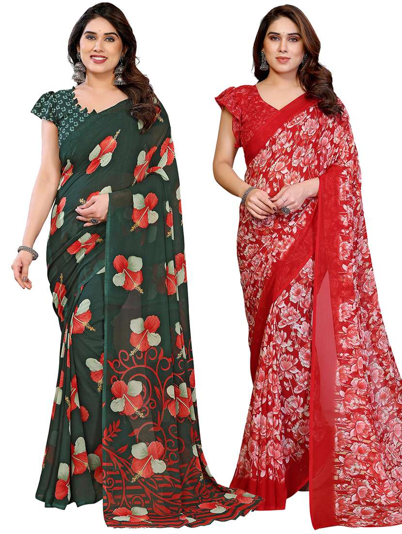 women pack of 2 printed combo saree with blouse