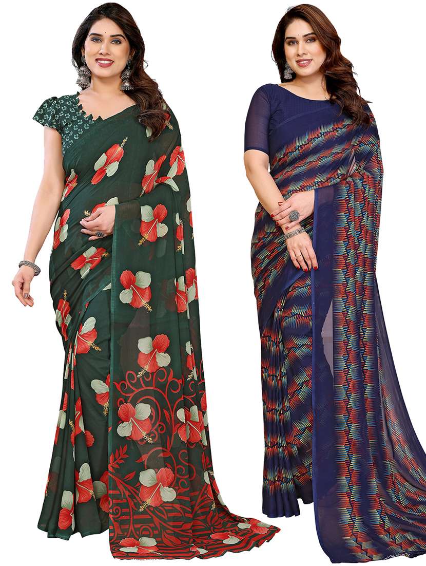 women pack of 2 printed combo saree with blouse