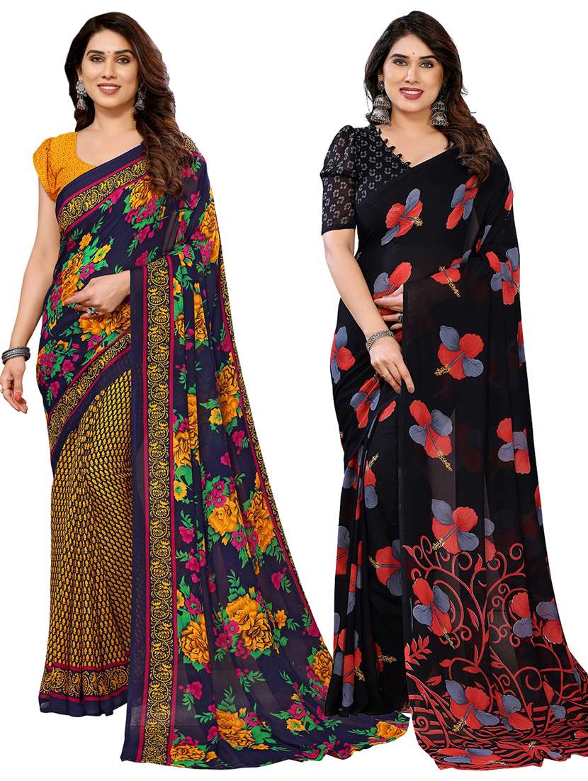 women pack of 2 printed combo saree with blouse