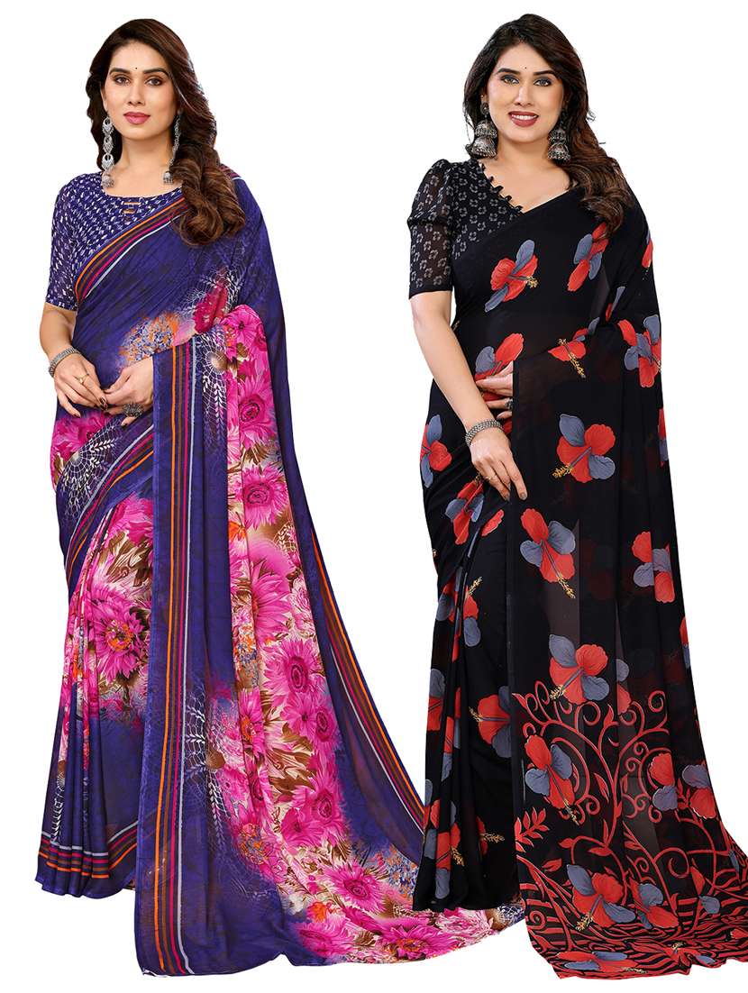 women pack of 2 printed combo saree with blouse