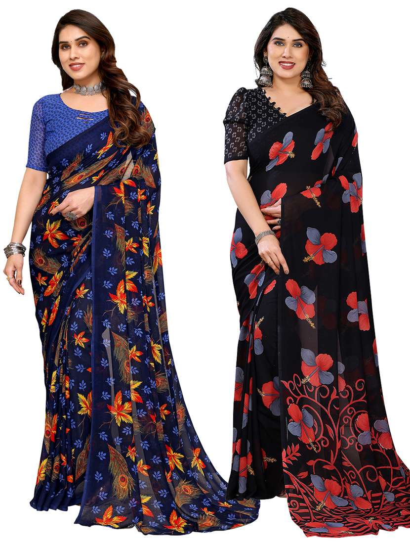 women pack of 2 printed combo saree with blouse