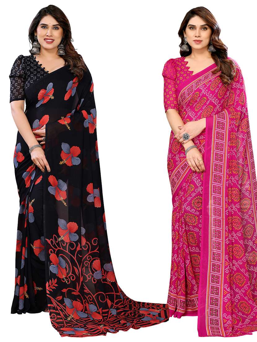 women pack of 2 printed combo saree with blouse