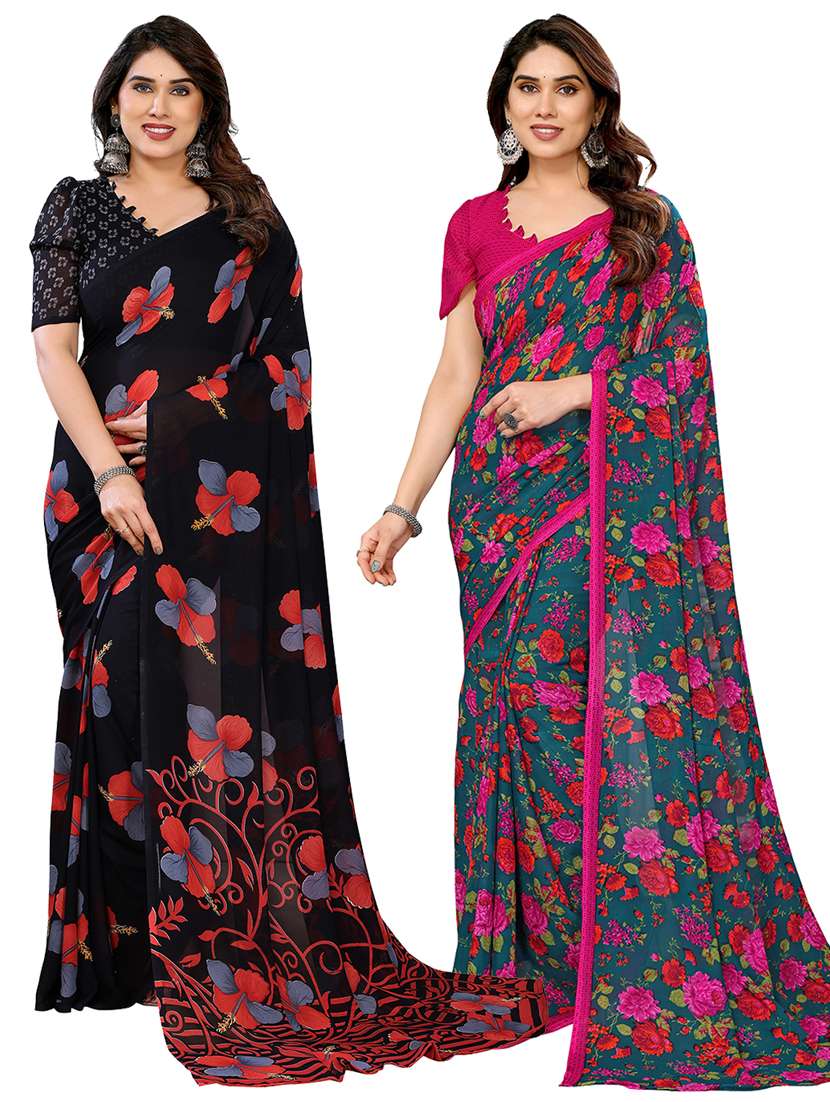 women pack of 2 printed combo saree with blouse