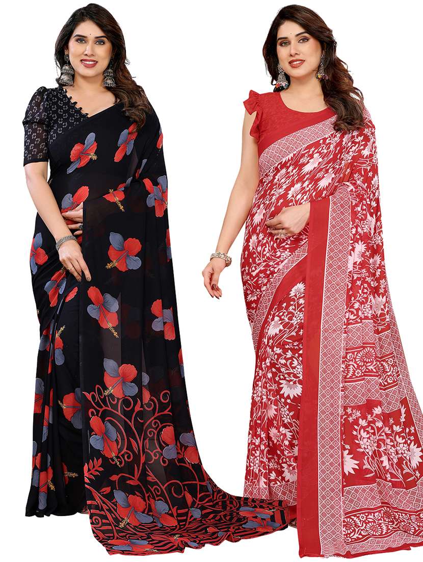 women pack of 2 printed combo saree with blouse