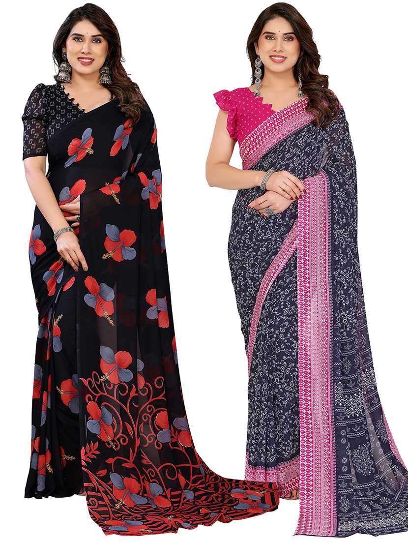 women pack of 2 printed combo saree with blouse