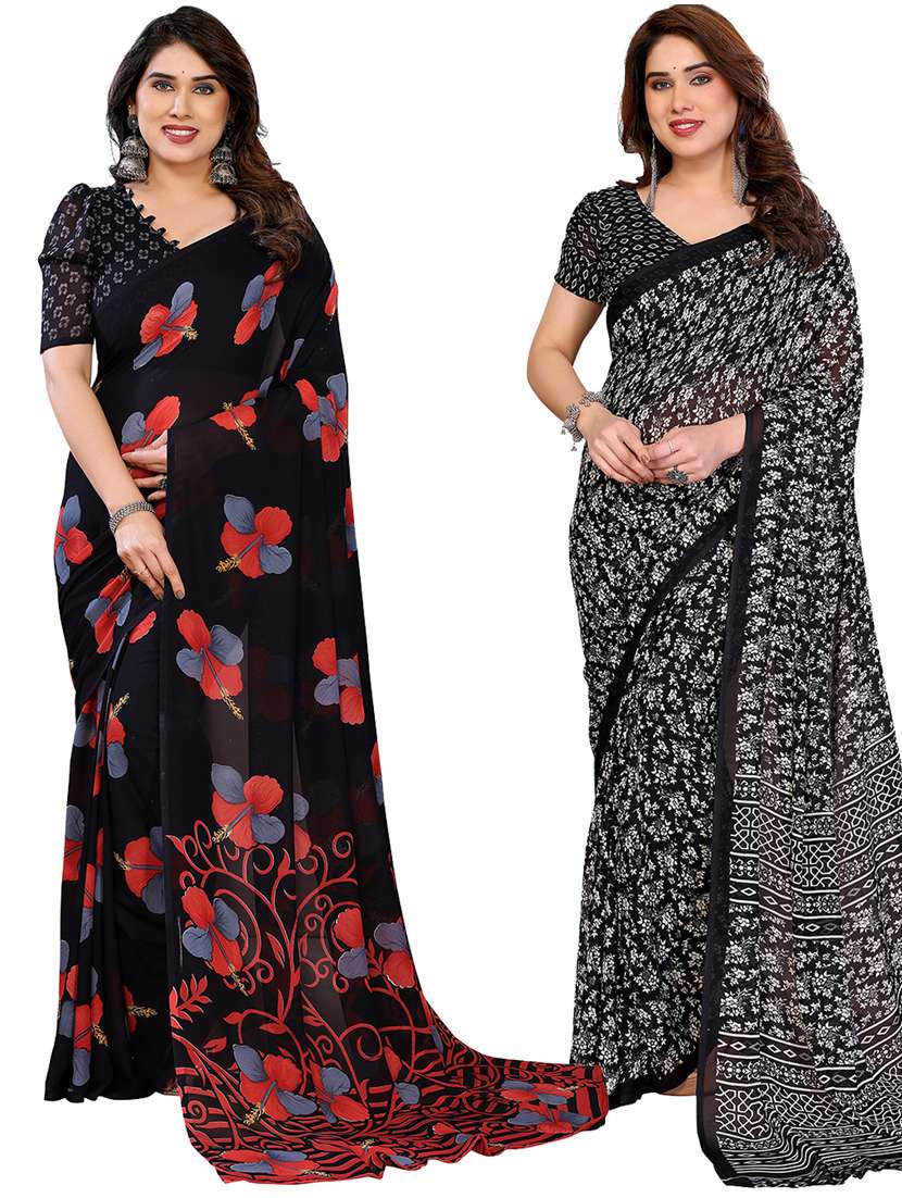 women pack of 2 printed combo saree with blouse