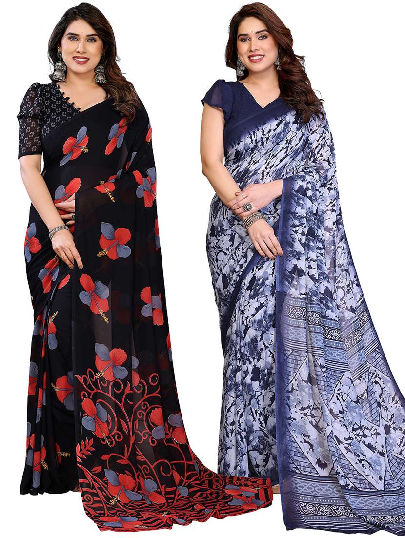 women pack of 2 printed combo saree with blouse