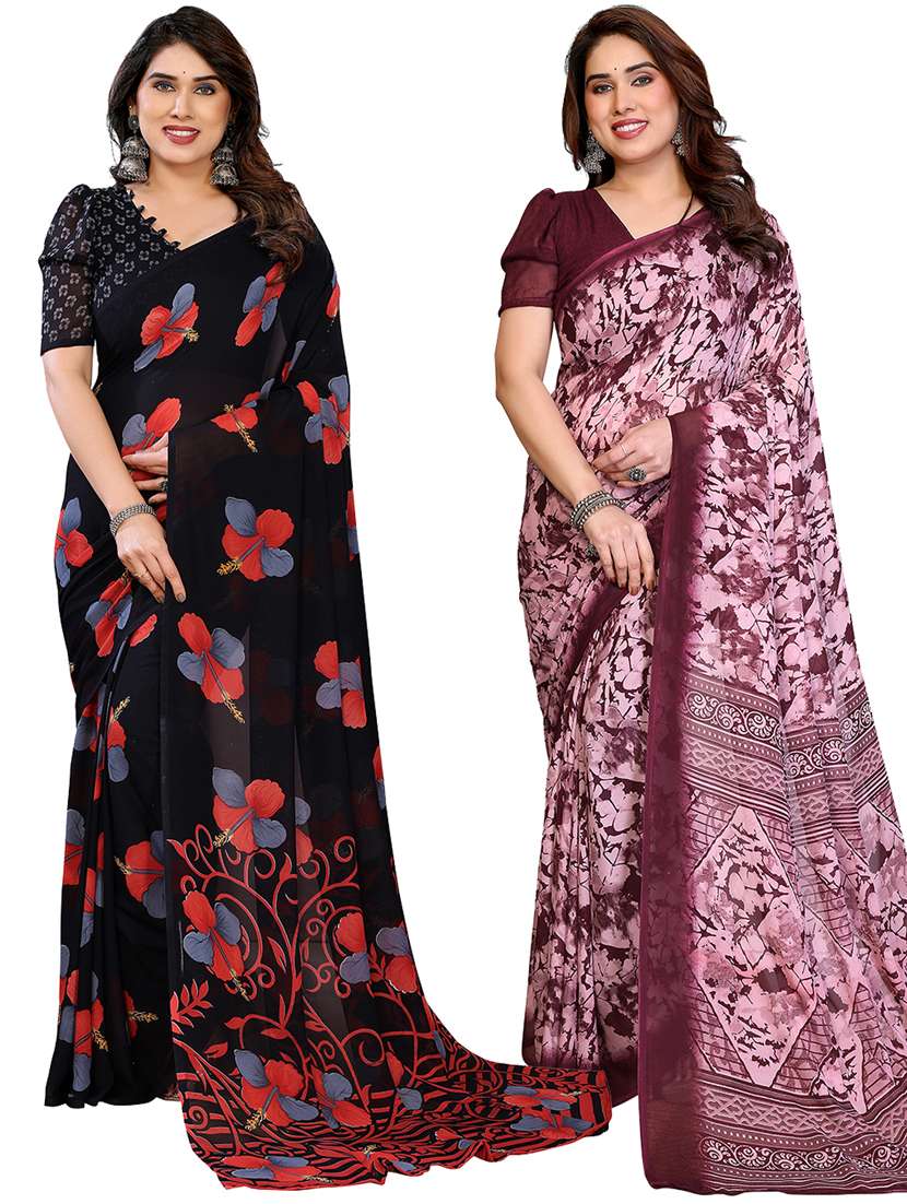 women pack of 2 printed combo saree with blouse