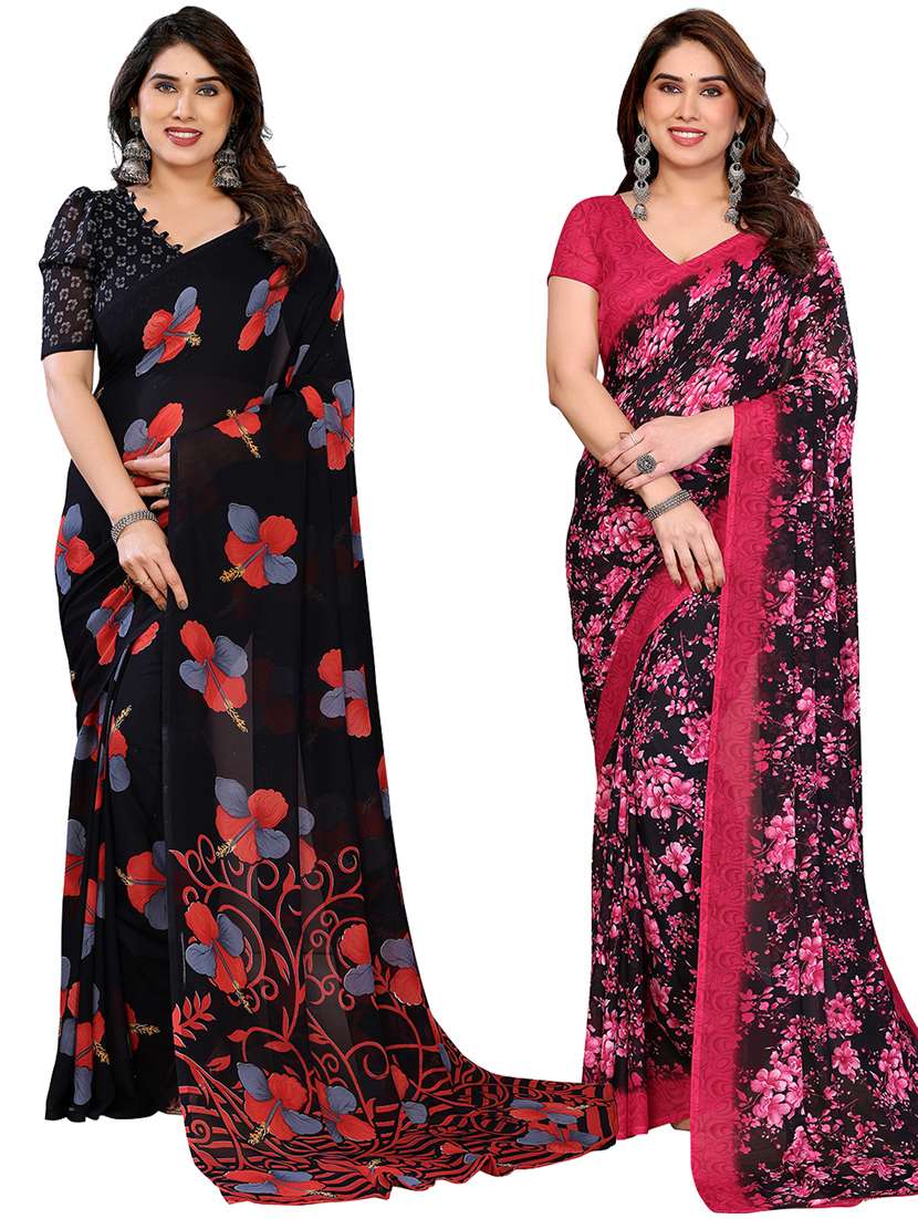 women pack of 2 printed combo saree with blouse