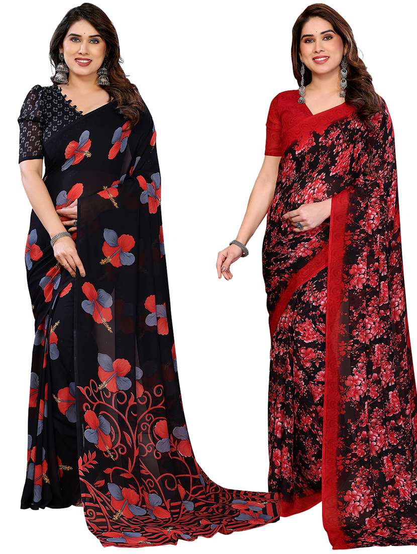 women pack of 2 printed combo saree with blouse