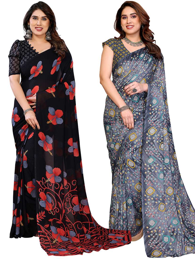 women pack of 2 printed combo saree with blouse
