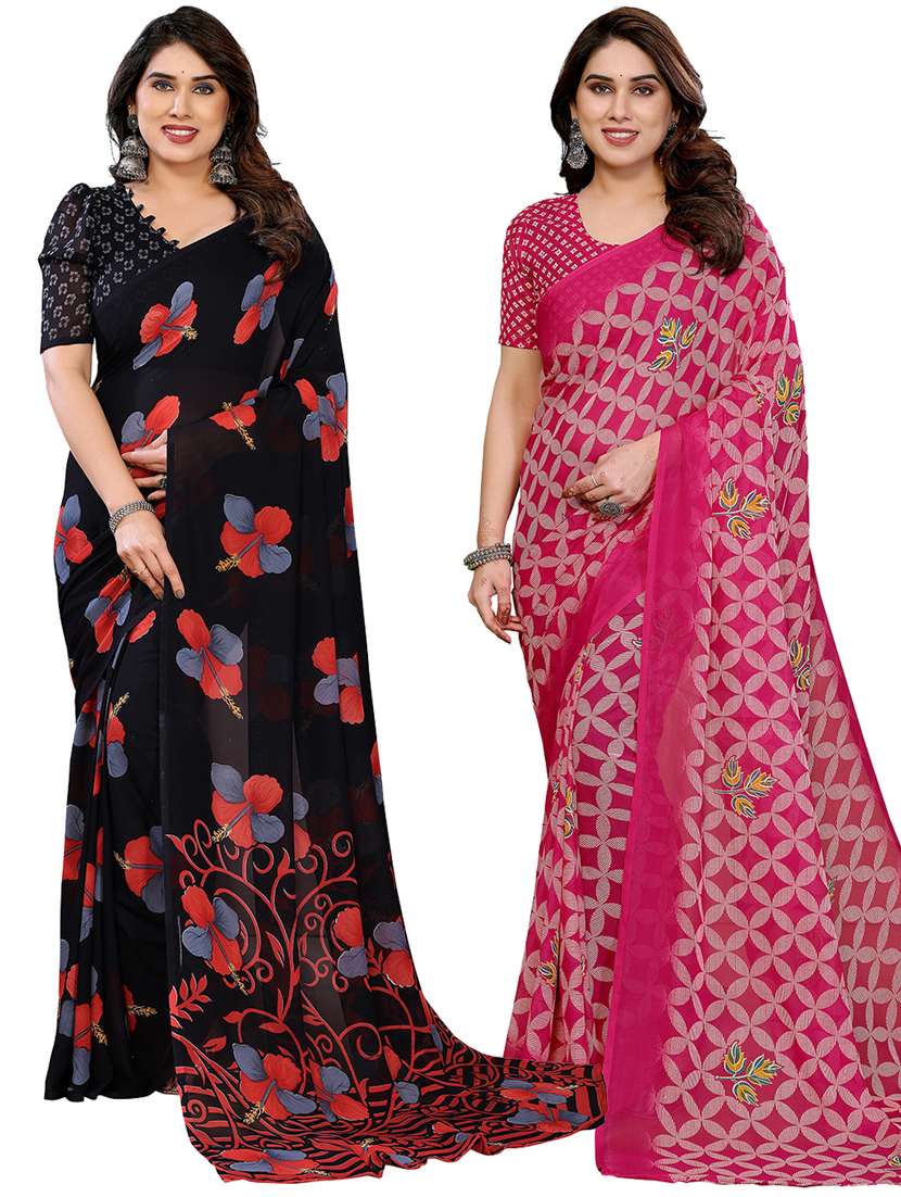 women pack of 2 printed combo saree with blouse
