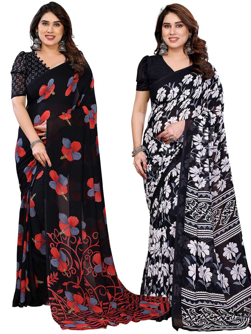 women pack of 2 printed combo saree with blouse