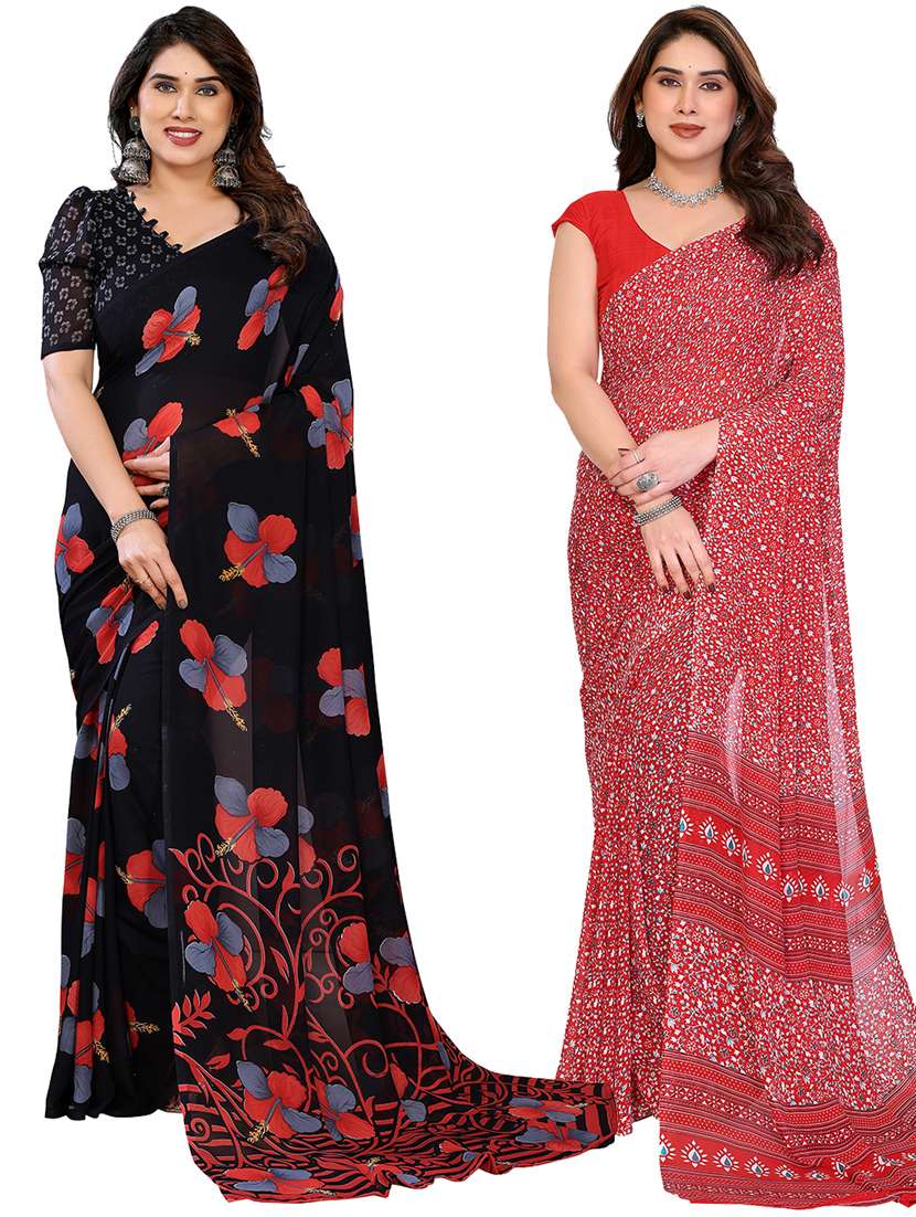 women pack of 2 printed combo saree with blouse