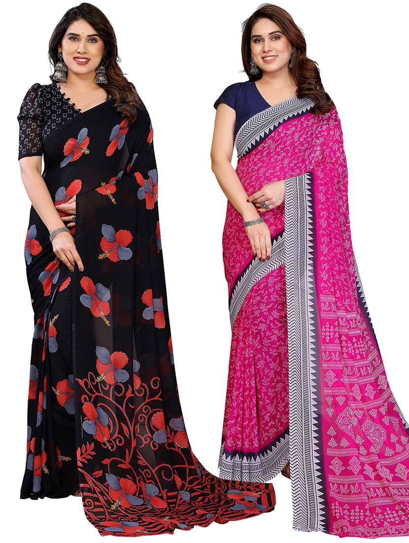 women pack of 2 printed combo saree with blouse