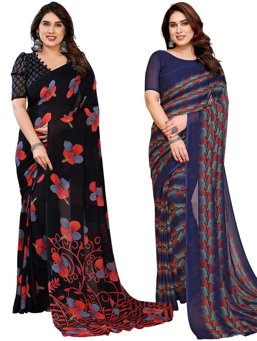 women pack of 2 printed combo saree with blouse