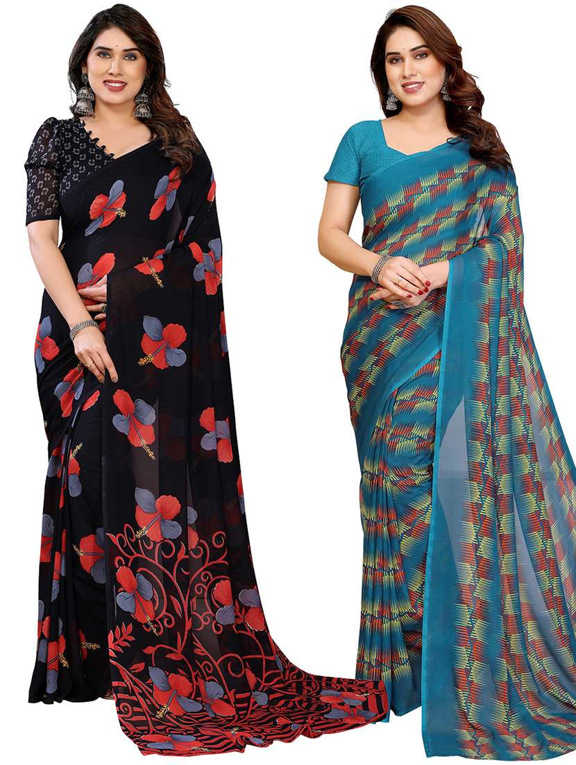 women pack of 2 printed combo saree with blouse