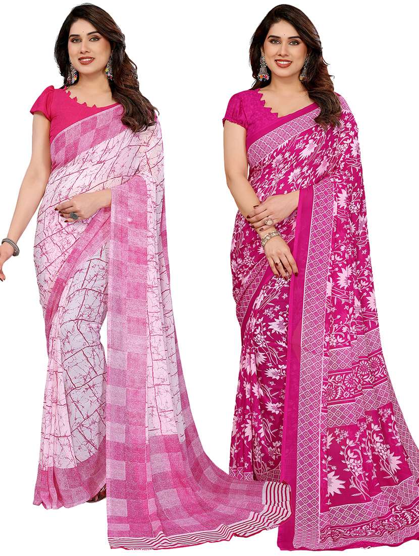women pack of 2 printed combo saree with blouse