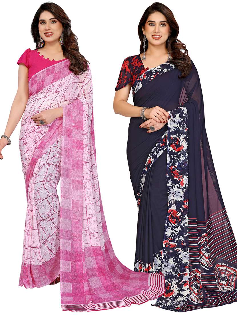 women pack of 2 printed combo saree with blouse